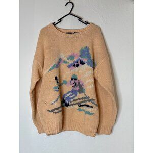 VIntage‎ 1980's Gap Hand Knit Chunky Ski Graphic Scotland Wool Peach Orange Lg